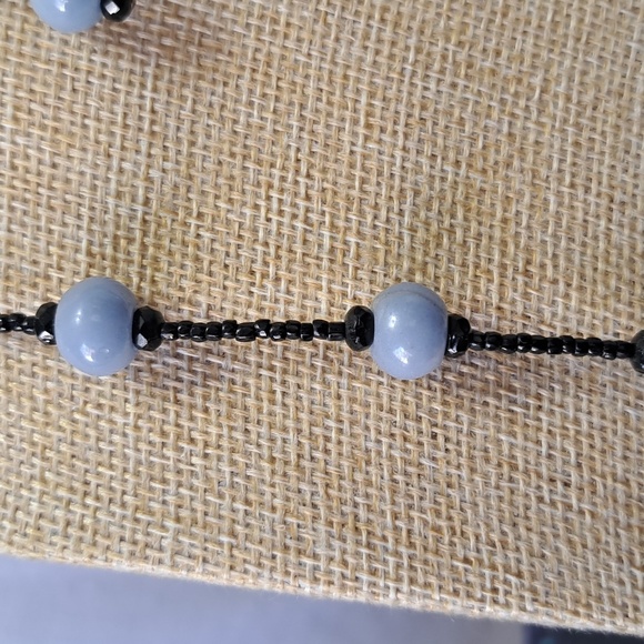 Hand Crafted Black & Denim Blue Beaded Necklace and Earring set - Picture 5 of 7